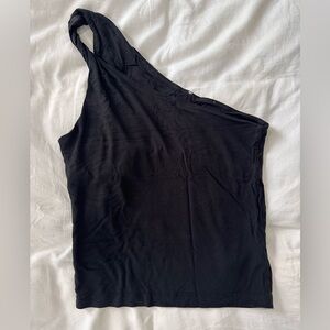 Twisty One Shoulder Strap Jersey Top Black